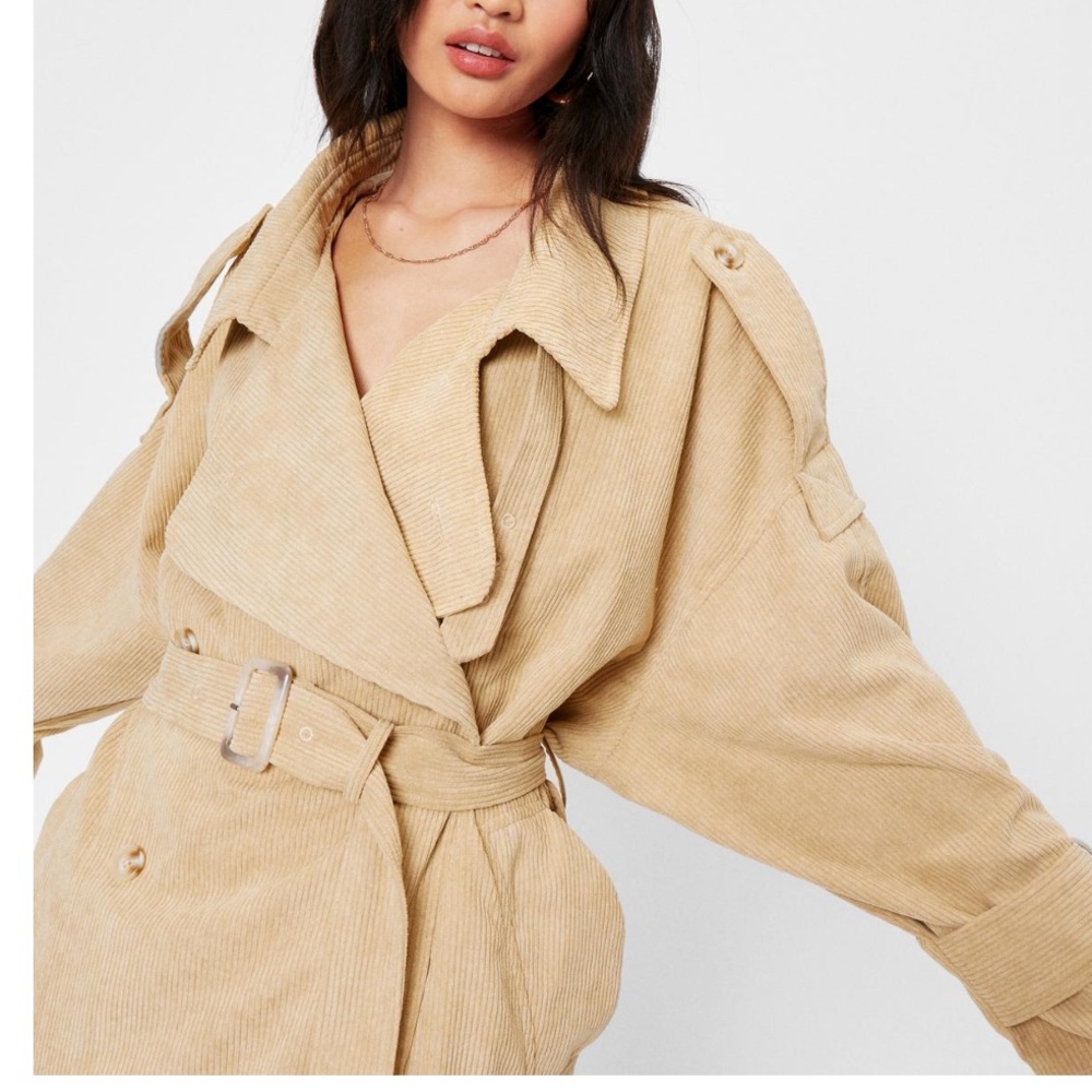 Size 8 Corduroy Oversized belted trench coat - Picture 2 of 5